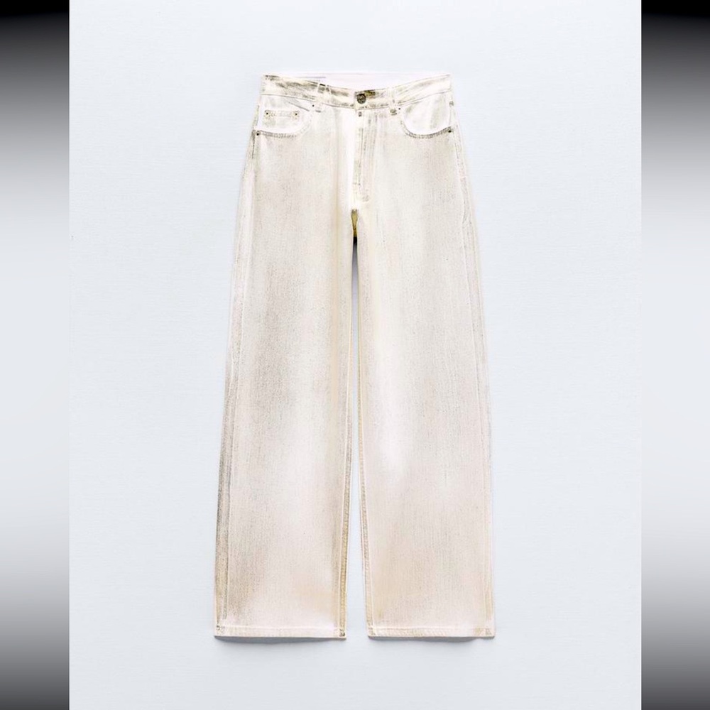 Zara TRF mid waist loose foil Jeans